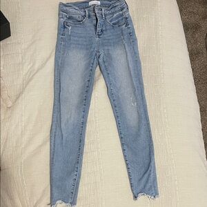 LOFT Light Wash Skinny Jeans with Frayed Hem